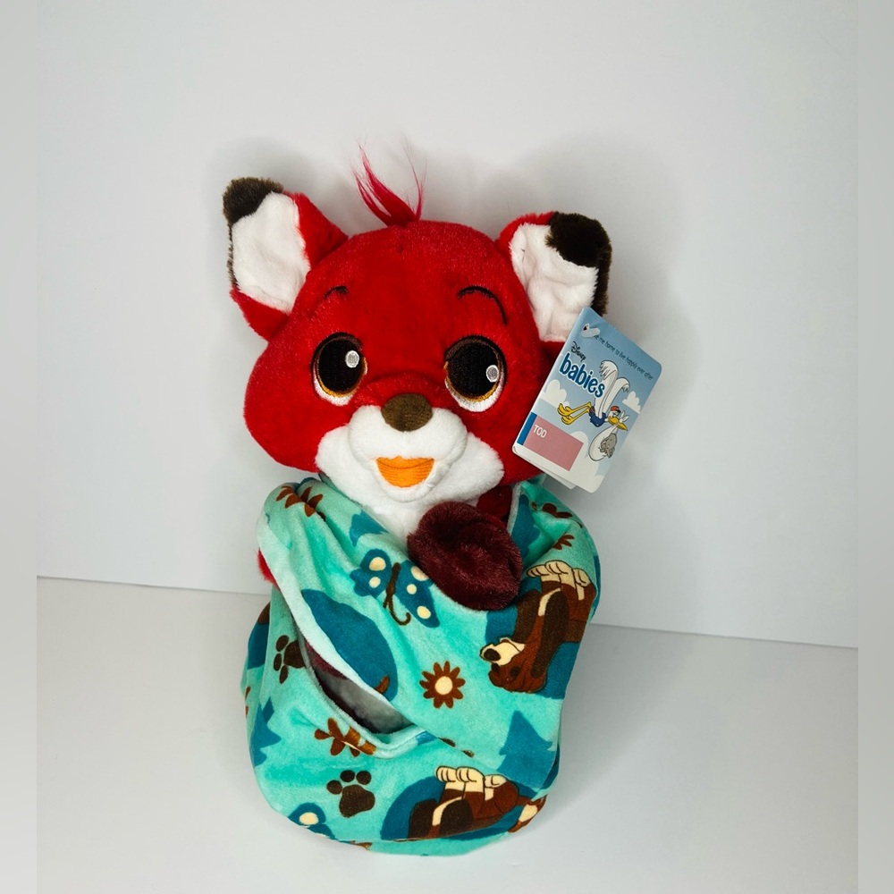 Disney Parks Babies Fox & The Hound Baby Tod in a Blanket 10” Plush. NWT.